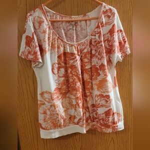 Sonoma Orange and White Artistic Floral Blouse